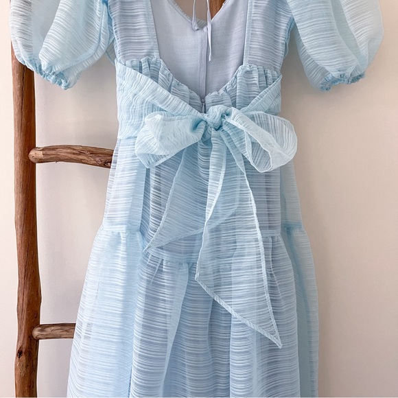 🚫SOLD🚫 [free people] hailey puff sleeve bow back midi dress light blue - Picture 7 of 13